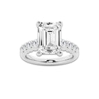 8.66 Ct Emerald Lab-Grown Diamond Half Eternity Engagement Ring in Platinum for Female, Colorless (D), VVS1 Clarity | IGI Certified, 8.00 Ct Center Diamond