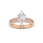 2.19 ctw Marquise Lab-Grown Diamond Double Row Diamond Engagement Ring in 14K Rose Gold for Women | Colorless E, VS1 Clarity, IGI Certified 1.50 ct Center Diamond