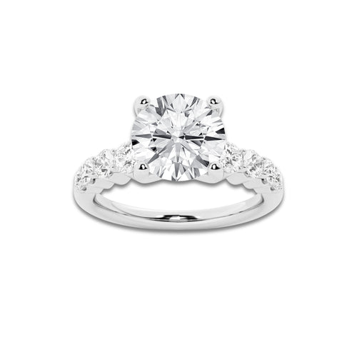 3.04 Ct Round Lab-Grown Diamond Half Eternity Engagement Ring in Platinum for Female, Colorless (D), VVS1 Clarity | IGI Certified, 2.50 Ct Center Diamond