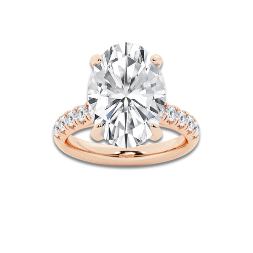 8.55 ctw Oval Lab-Grown Diamond Pave Engagement Ring in 14K Rose Gold for Women | D Color, VVS1 Clarity, IGI Certified 8.00 ct Center Diamond