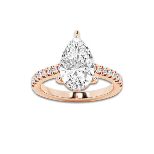3.33 ctw Pear Lab-Grown Diamond Hidden Halo Side Stone Engagement Ring in 18K Rose Gold for Women | Colorless D, VVS1 Clarity, IGI Certified 3.00 ct Center Diamond