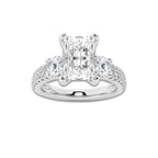 1.75 ctw Radiant Lab-Grown Diamond Three Stone Double Row Engagement Ring in 14K White Gold for Women | D Color, VVS1 Clarity, IGI Certified 1.00 ct Center Diamond