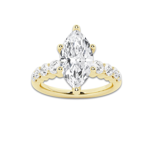 2.54 ctw Marquise Lab-Grown Diamond Side Stone Engagement Ring in 14K Yellow Gold for Women | Colorless D, VVS1 Clarity, IGI Certified 2.00 Ct Center Diamond