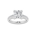 3.93 ctw Princess Lab-Grown Diamond Pave Engagement Ring in 14K White Gold for Women | D Color, VVS1 Clarity, IGI Certified 3.50 ct Center Diamond