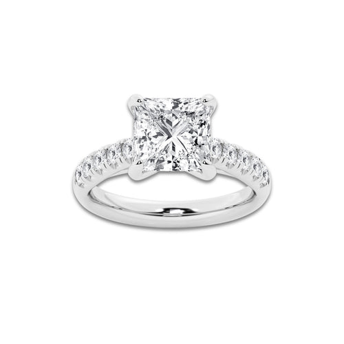 3.93 ctw Princess Lab-Grown Diamond Pave Engagement Ring in 14K White Gold for Women | D Color, VVS1 Clarity, IGI Certified 3.50 ct Center Diamond