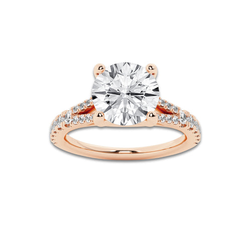 1.83 ctw Round Lab-Grown Diamond Split Shank Side Stone Engagement Ring in 14K Rose Gold for Women | Colorless E, VS1 Clarity, IGI Certified 1.50 ct Center Diamond