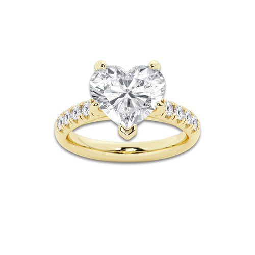 4.43 ctw Heart Lab-Grown Diamond Pave Engagement Ring in 14K Yellow Gold for Women | D Color, VVS1 Clarity, IGI Certified 4.00 ct Center Diamond