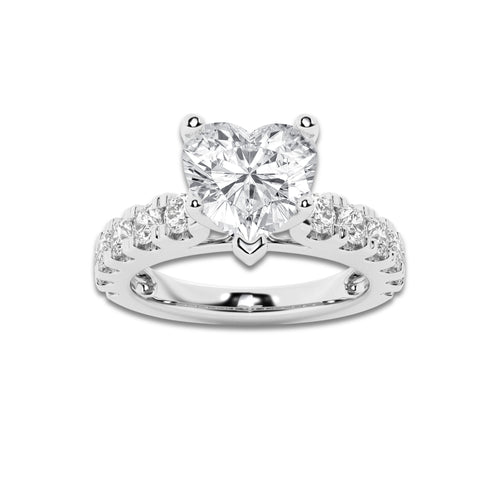 3.00 ctw Heart Lab-Grown Diamond Split-Prong Set Side Stone Engagement Ring in 14K White Gold for Women | Colorless D, VVS1 Clarity, IGI Certified 2.00 ct Center Diamond