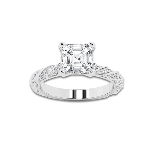 2.94 ctw Asscher Lab-Grown Diamond Twisted Band Engagement Ring in 14K White Gold for Women | Colorless D, VVS1 Clarity, IGI Certified 2.50 ct Center Diamond