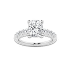 3.02 Ct Elongated Cushion Lab-Grown Diamond Half Eternity Engagement Ring in Platinum for Female, Colorless (E), VS1 Clarity | IGI Certified, 2.50 Ct Center Diamond