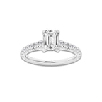 0.89 ctw Emerald Lab-Grown Diamond Pave Engagement Ring in Platinum for Women | E Color, VS1 Clarity, IGI Certified 0.50 ct Center Diamond
