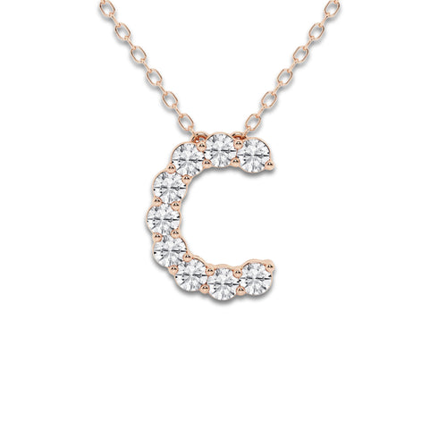 2/5 ctw Round Lab Grown Diamond Initial C Personalized Pendant 14K Rose Gold, DE, VS1