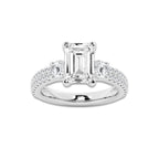 4.00 ctw Emerald Lab-Grown Diamond Three Stone Double Row Engagement Ring in Platinum for Women | D Color, VVS1 Clarity, IGI Certified 3.00 ct Center Diamond