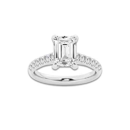 2.90 ctw Emerald Lab-Grown Diamond Pave Engagement Ring in Platinum for Women | E Color, VS1 Clarity, IGI Certified 2.50 ct Center Diamond