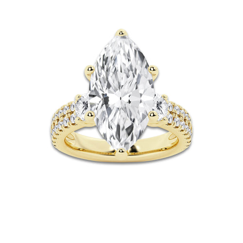 7.96 ctw Marquise Lab-Grown Diamond Three Stone Double Row Engagement Ring in 14K Yellow Gold for Women | D Color, VVS1 Clarity, IGI Certified 7.00 ct Center Diamond