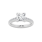 2.41 ctw Asscher Lab-Grown Diamond Pave Engagement Ring in Platinum for Women | E Color, VS1 Clarity, IGI Certified 2.00 ct Center Diamond