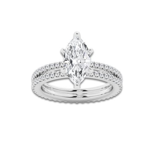 2.69 ctw Marquise Lab-Grown Diamond Double Row Diamond Engagement Ring in Platinum for Women | Colorless E, VS1 Clarity, IGI Certified 2.00 ct Center Diamond