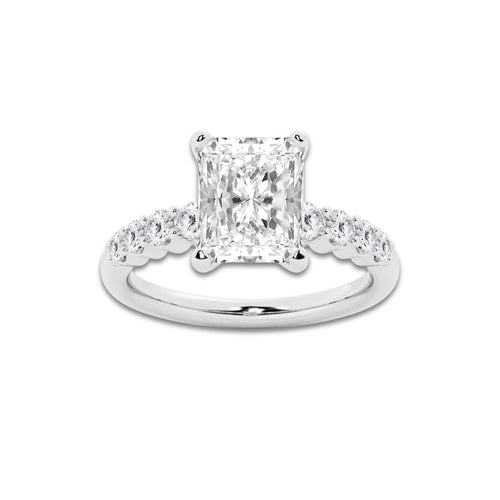 4.66 Ct Radiant Lab-Grown Diamond Half Eternity Engagement Ring in 14K White Gold for Female, Colorless (E), VS1 Clarity | IGI Certified, 4.00 Ct Center Diamond