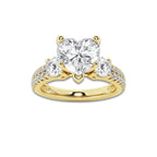 1.50 ctw Heart Lab-Grown Diamond Three Stone Double Row Engagement Ring in 14K Yellow Gold for Women | E Color, VS1 Clarity, IGI Certified 0.75 ct Center Diamond