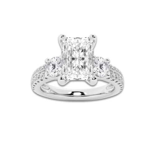 3.00 ctw Radiant Lab-Grown Diamond Three Stone Double Row Engagement Ring in Platinum for Women | E Color, VS1 Clarity, IGI Certified 2.00 ct Center Diamond
