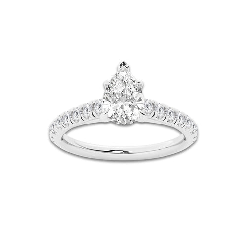 0.89 ctw Pear Lab-Grown Diamond Pave Engagement Ring in 14K White Gold for Women | E Color, VS1 Clarity, IGI Certified 0.50 ct Center Diamond