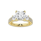 2.25 ctw Asscher Lab-Grown Diamond Three Stone Double Row Engagement Ring in 14K Yellow Gold for Women | D Color, VVS1 Clarity, IGI Certified 1.50 ct Center Diamond