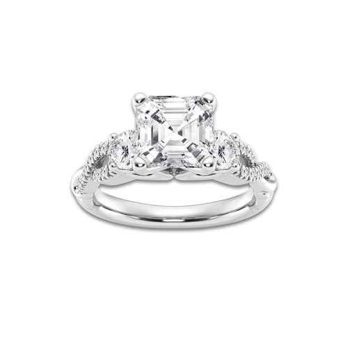 3.10 ctw Asscher Lab-Grown Diamond Side Stone Engagement Ring in Platinum for Women | Colorless D, VVS1 Clarity, IGI Certified 2.50 ct Center Diamond