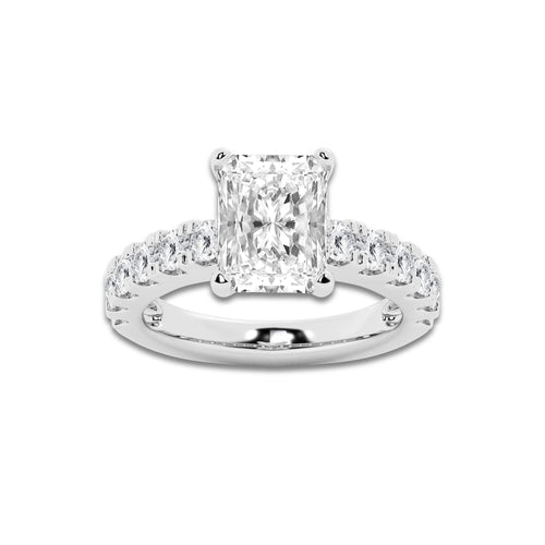 4.00 ctw Radiant Lab-Grown Diamond Split-Prong Set Side Stone Engagement Ring in 14K White Gold for Women | Colorless D, VVS1 Clarity, IGI Certified 3.00 ct Center Diamond