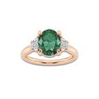 Begonia 10x8mm ctw Oval Cut Created Emerald and 1/2 ctw Lab Grown Diamond Three-Stone Engagement Ring 14K Rose Gold