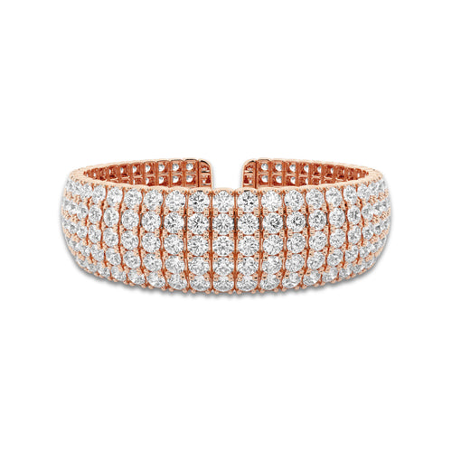32 1/2 ctw Round Lab Grown Diamond Multi-Row Flex Cuff Bracelet - 7 Inches 14K Rose Gold, DE, VS1