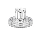 8.22 ctw Emerald Lab-Grown Diamond Double Row Diamond Engagement Ring in 14K White Gold for Women | Colorless E, VS1 Clarity, IGI Certified 7.00 ct Center Diamond