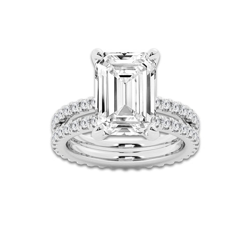 8.22 ctw Emerald Lab-Grown Diamond Double Row Diamond Engagement Ring in 14K White Gold for Women | Colorless E, VS1 Clarity, IGI Certified 7.00 ct Center Diamond