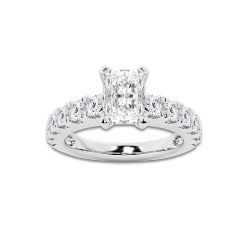 2.00 ctw Radiant Lab-Grown Diamond Split-Prong Set Side Stone Engagement Ring in 14K White Gold for Women | Colorless E, VS1 Clarity, IGI Certified 1.00 ct Center Diamond