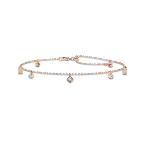 1 1/3 ctw Multi-Shape Lab Grown Diamond Dangle Charm Anklet 14K Rose Gold, DE, VS1