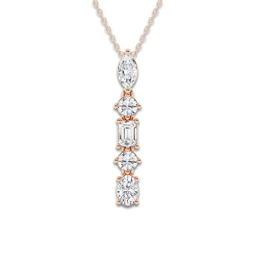 2 ctw Multi-Shape Lab Grown Diamond Pendant with Adjustable Chain 14K Rose Gold, DE, VS1 | 1/2 ct Center