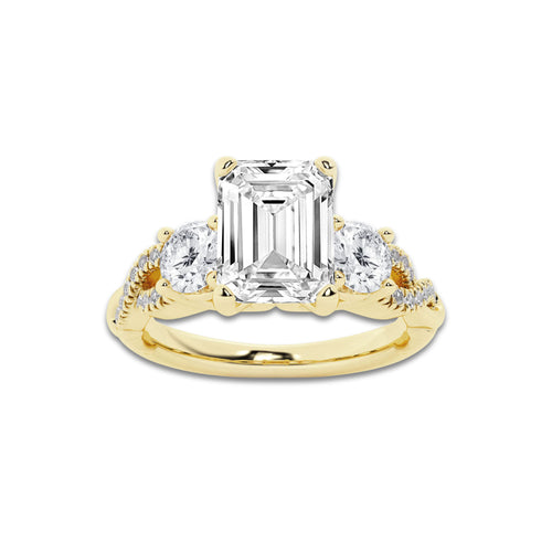 1.23 ctw Emerald Lab-Grown Diamond Side Stone Engagement Ring in 14K Yellow Gold for Women | Colorless E, VS1 Clarity, IGI Certified 0.75 ct Center Diamond