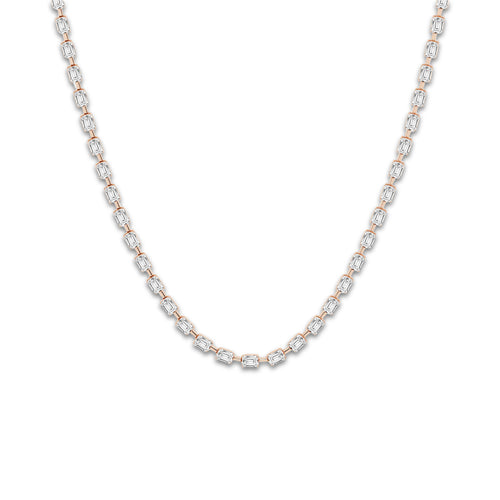 7 ctw Emerald Lab Grown Diamond East West Link Necklace 14K Rose Gold, DE, VS1