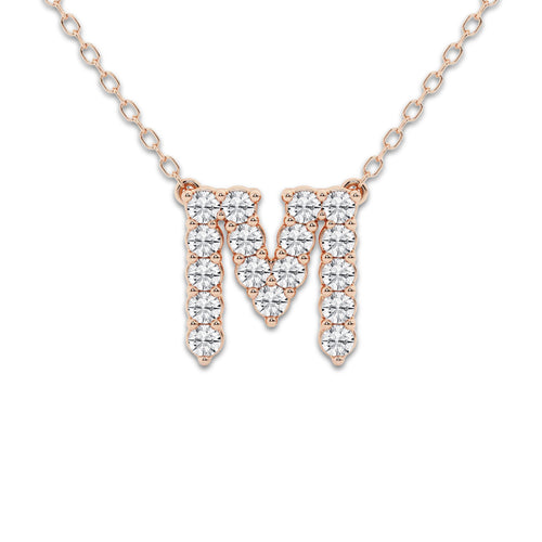 2/5 ctw Round Lab Grown Diamond Initial M Personalized Pendant 14K Rose Gold, DE, VS1