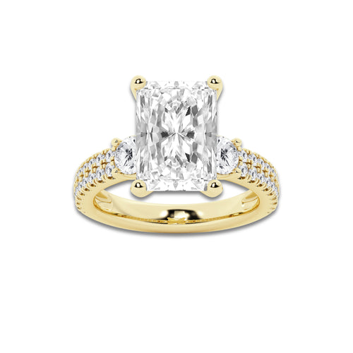 5.96 ctw Radiant Lab-Grown Diamond Three Stone Double Row Engagement Ring in 14K Yellow Gold for Women | D Color, VVS1 Clarity, IGI Certified 5.00 ct Center Diamond