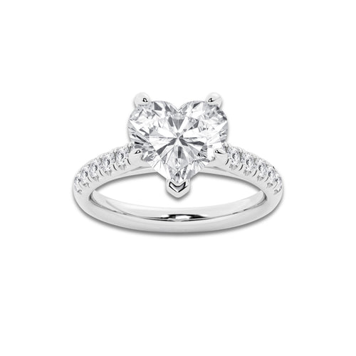 3.40 ctw Heart Lab-Grown Diamond Pave Engagement Ring in Platinum for Women | D Color, VVS1 Clarity, IGI Certified 3.00 ct Center Diamond