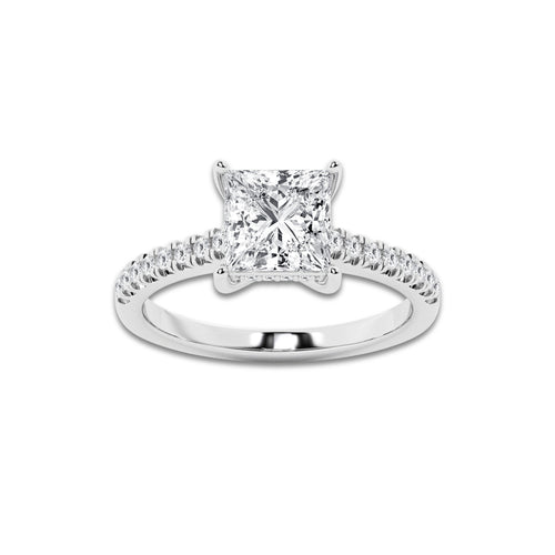 2.25 ctw Princess Lab-Grown Diamond Hidden Halo Side Stone Engagement Ring in 18K White Gold for Women | Colorless D, VVS1 Clarity, IGI Certified 2.00 ct Center Diamond