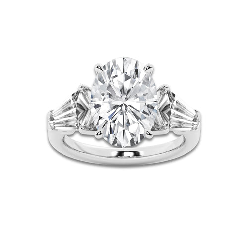 7 ctw Oval Lab Grown Diamond Solitaire Engagement Ring with Shield Side Stones Platinum, D, VVS | 5 ct Center