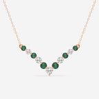 1 ctw Round Lab Grown Diamond and Round Created Emerald Chevron Necklace 14K Rose Gold