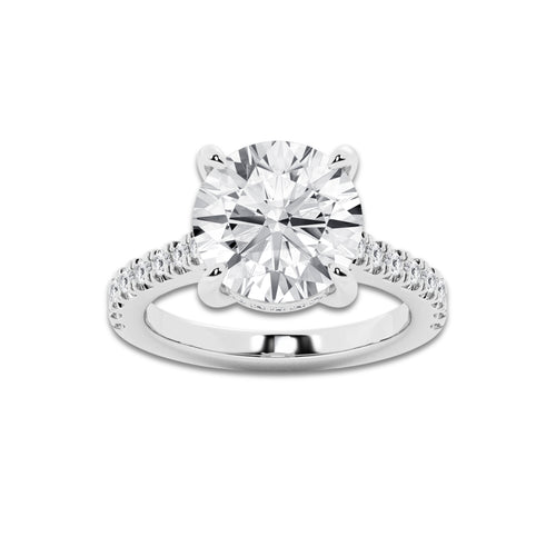 4.35 ctw Round Lab-Grown Diamond Hidden Halo Side Stone Engagement Ring in Platinum for Women | Colorless E, VS1 Clarity, IGI Certified 4.00 ct Center Diamond