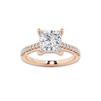 2.78 ctw Princess Lab-Grown Diamond Hidden Halo Side Stone Engagement Ring in 18K Rose Gold for Women | Colorless E, VS1 Clarity, IGI Certified 2.50 ct Center Diamond