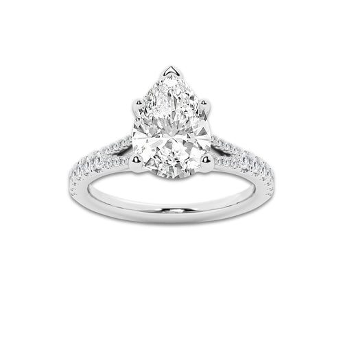 3.33 ctw Pear Lab-Grown Diamond Split Shank Side Stone Engagement Ring in 14K White Gold for Women | Colorless D, VVS1 Clarity, IGI Certified 3.00 ct Center Diamond