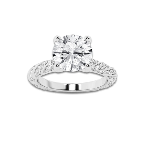 2.44 ctw Round Lab-Grown Diamond Twisted Band Engagement Ring in 14K White Gold for Women | Colorless E, VS1 Clarity, IGI Certified 2.00 ct Center Diamond