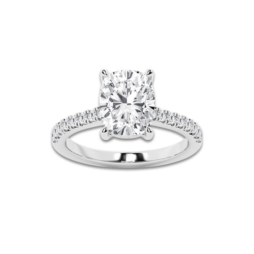 3.28 ctw Elongated Cushion Lab-Grown Diamond Hidden Halo Side Stone Engagement Ring in 18K White Gold for Women | Colorless D, VVS1 Clarity, IGI Certified 3.00 ct Center Diamond