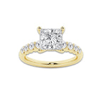 3.04 Ct Princess Lab-Grown Diamond Half Eternity Engagement Ring in 14K Yellow Gold for Female, Colorless (E), VS1 Clarity | IGI Certified, 2.50 Ct Center Diamond