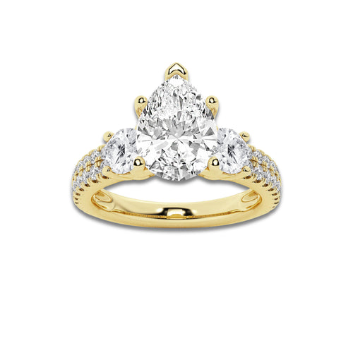 2.25 ctw Pear Lab-Grown Diamond Three Stone Double Row Engagement Ring in 14K Yellow Gold for Women | E Color, VS1 Clarity, IGI Certified 1.50 ct Center Diamond